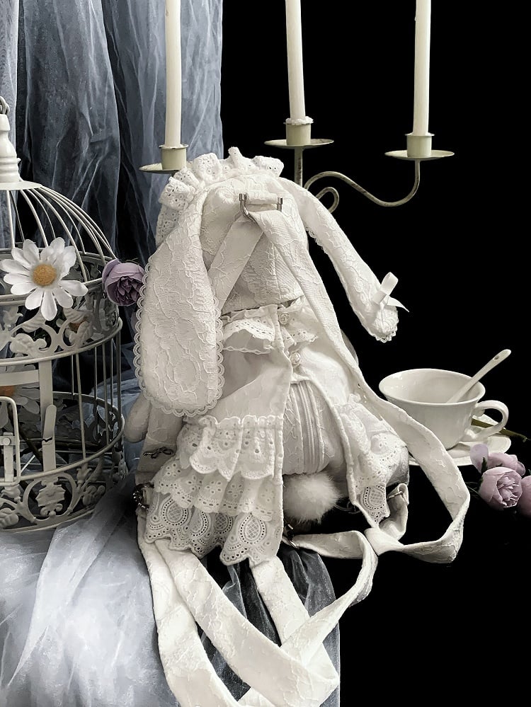 White Rosette and Bowknot Embroidery Dress + Bunny Ears Hat