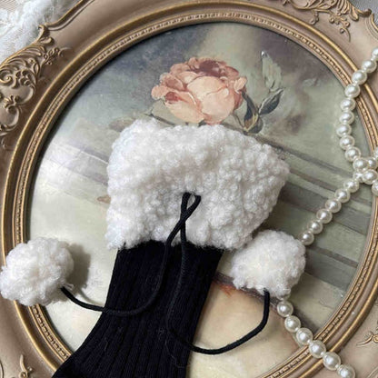 Lolita Pompons Baumwollstrümpfe mit Fleecebündchen