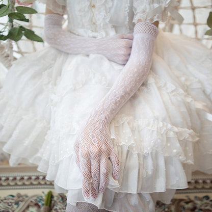 Black/White Lace Long Gloves