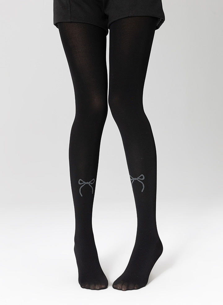 Tights Pattern Warm Black/Gray Bow Slimming