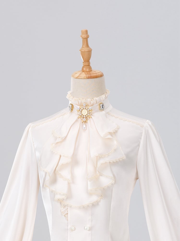 Ivory Ruffled High-Neck Poet Shirt with Jabot Tie - DevilInspired Exclusive Collection