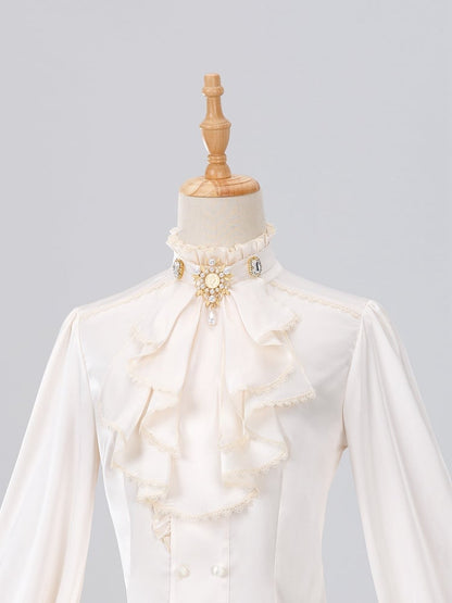 Ivory Ruffled High-Neck Poet Shirt with Jabot Tie - DevilInspired Exclusive Collection