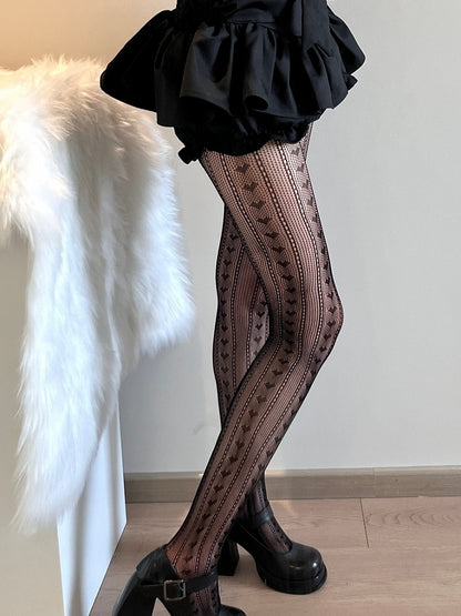 Pattern Heart Y2K Black Tights