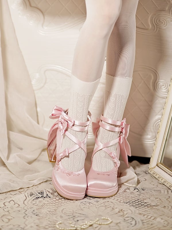 9cm Heels Pink Crisscross Heel Lolita Straps Design Transparent Elegant with -
