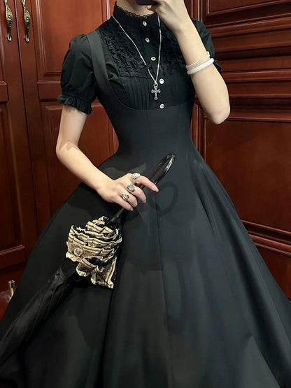Black Waist Cinched Bust Lolita JSK Dress Under Elegant