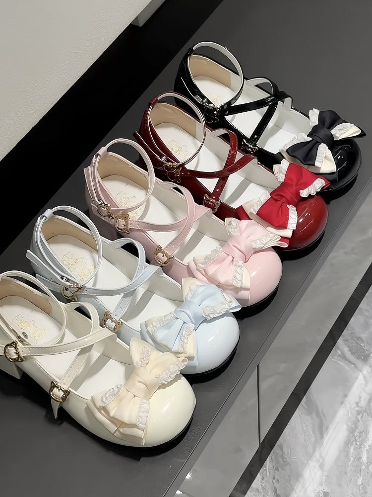 Sweet 5cm Lolita Bow White in - Mid-Heel Accents Janes Marry