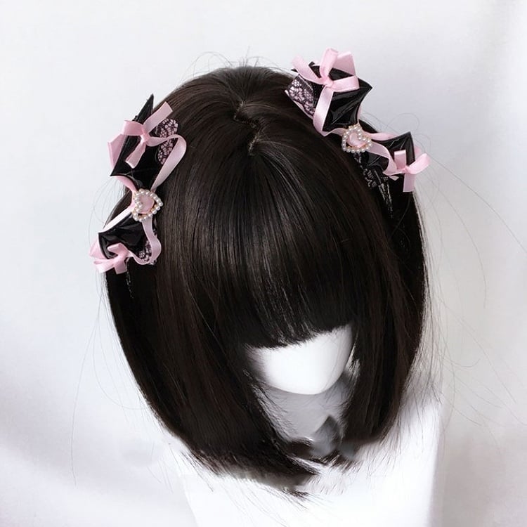 Lace colors Bat 2 Hairclip with Bow Accents Wings