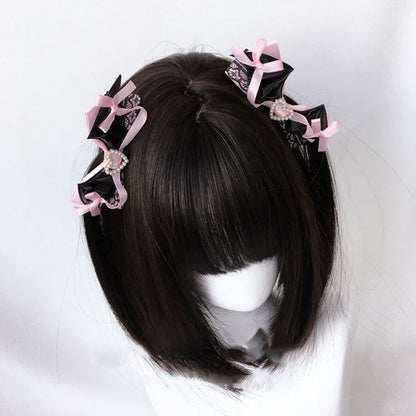 Lace colors Bat 2 Hairclip with Bow Accents Wings