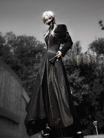 Coat Two-Piece Snakeskin-grain Unisex False Long Style - Gtohic Design Black