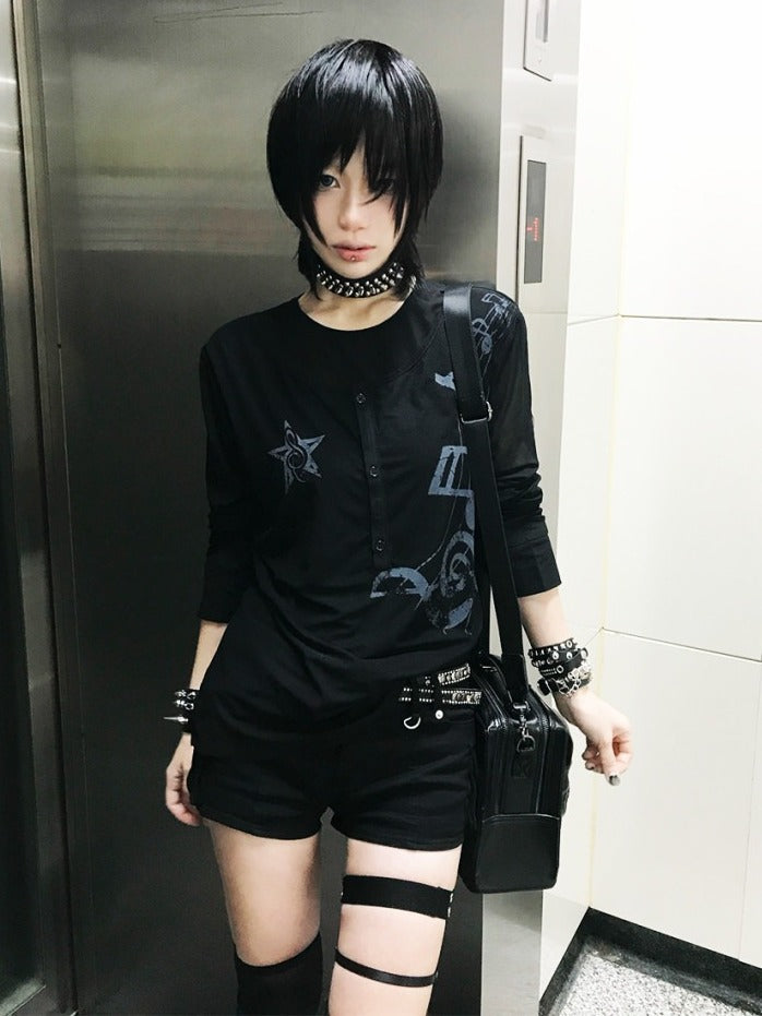 Unisex Black Mesh Long Sleeve Tee with Music Graphics - DETW OnLine