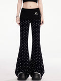 Ausgestellte Freizeithose Schwarz Polka Dot Elastische Taille Schmal geschnitten