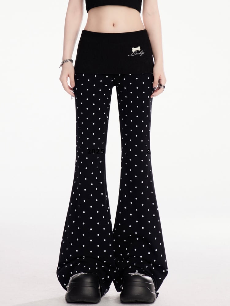 Ausgestellte Freizeithose Schwarz Polka Dot Elastische Taille Schmal geschnitten