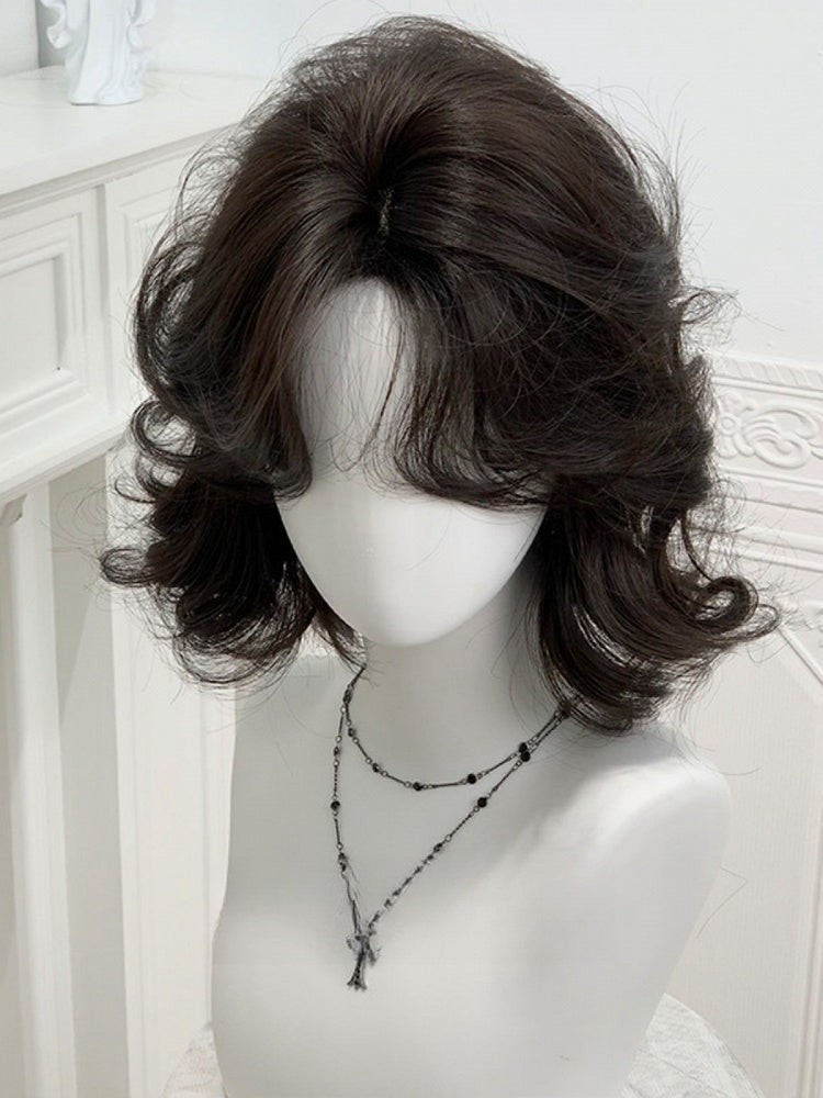 Tea with 45CM Black Curtain Wavy Short Wig Bangs