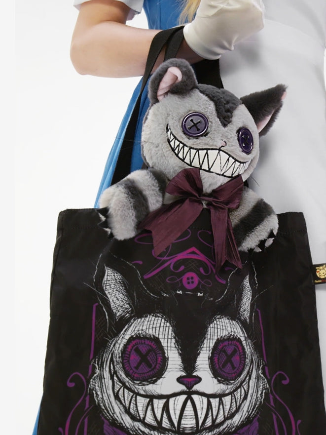 Cheshire Gray Cat Plushie Brown Canvas Bag A Guro Kawaii with
