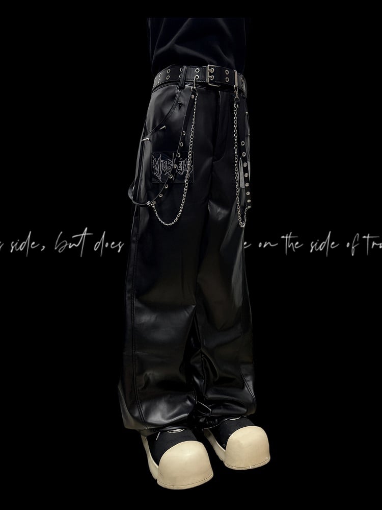 Black Pants Cut Letter Straight-leg Applique Punk