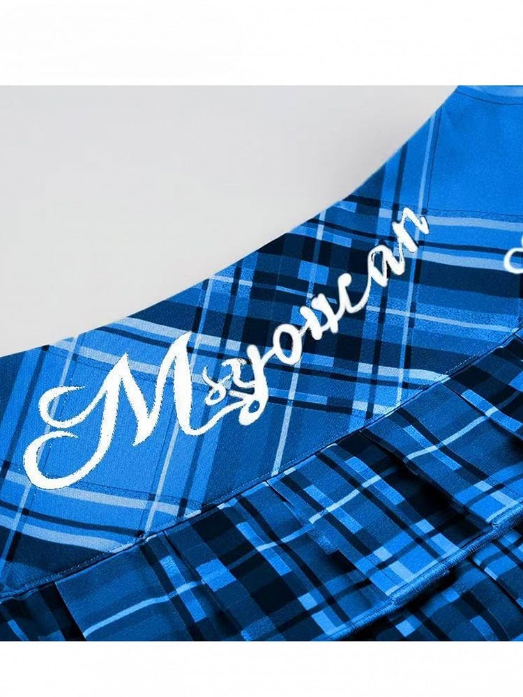 Musterrock Buchstabe Plaid Print Blau Y2K Plissee Klein