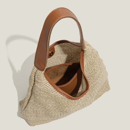 PU Strap with Shoulder Brown/White Straw Bags Woven Bag Nested