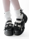 Bittersweet Heart Ruffles Black Details Rhinestone Cross Charm Trim Platforms