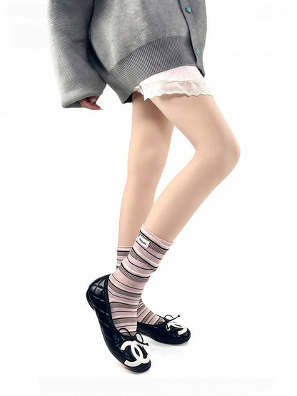 Toe Decoration Retro Patch Seamless 5 with Striped Cotton Pattern Socks Colors