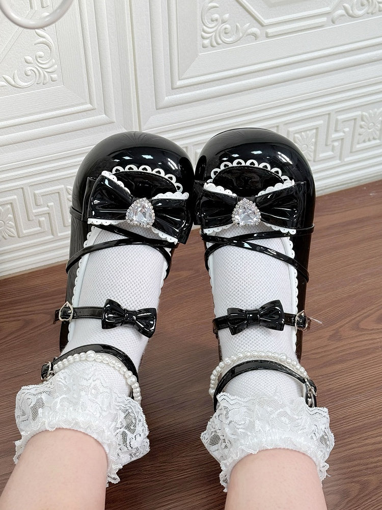 Beaded Low-heel with Lolita Shoes Sweet Black Straps