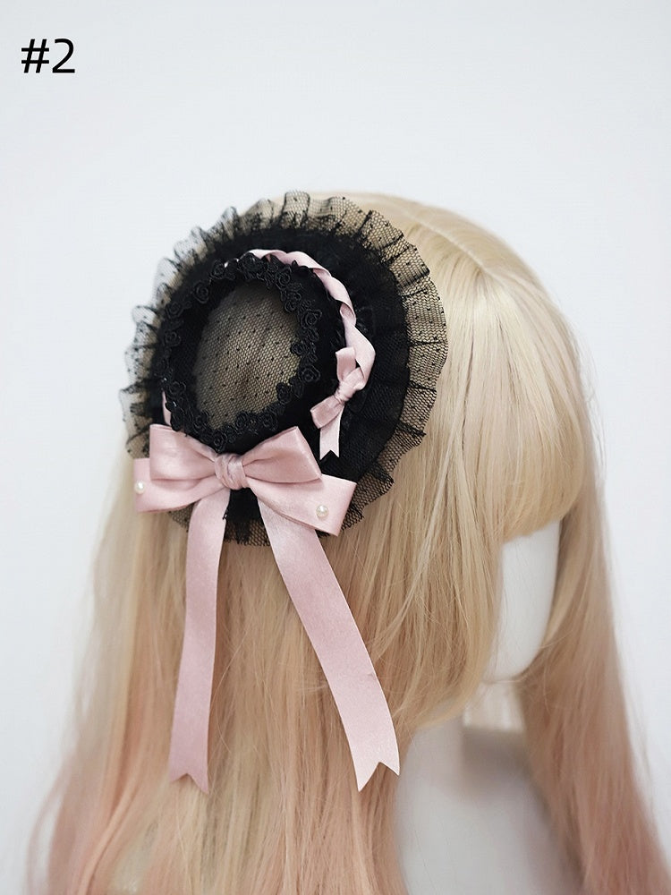 Black & Pink Satin Bowknot Mini Hat Hairclip - The Accessories' Story