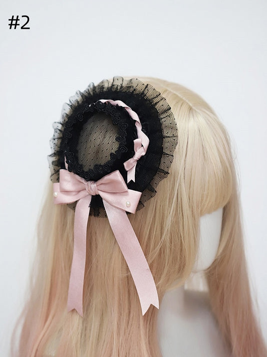 Black & Pink Satin Bowknot Mini Hat Hairclip - The Accessories' Story