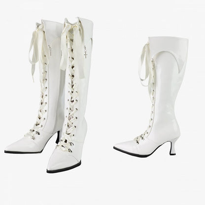 High-heel Gothic Polished Knee-Length Fold-Down - Collar White Boots
