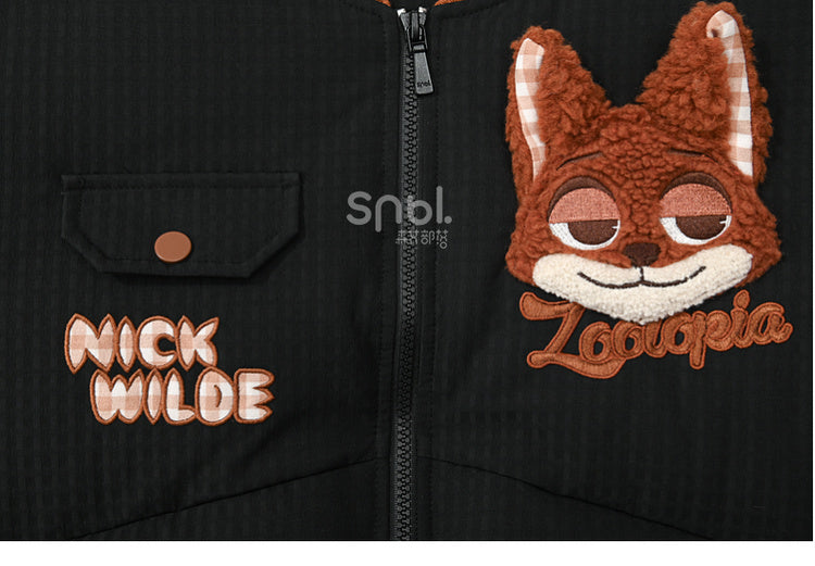 Zootopia Nick Applique Black Down Jacket Detachable Sleeves