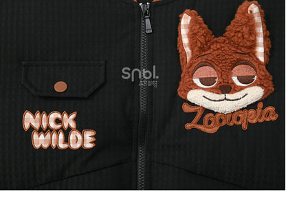 Zootopia Nick Applique Black Down Jacket Detachable Sleeves