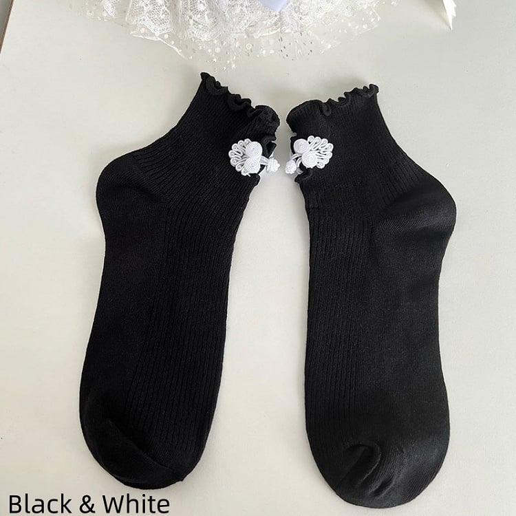 Style Colors Qi Socks 3 Button Frog Design Cotton Lolita Ruffled