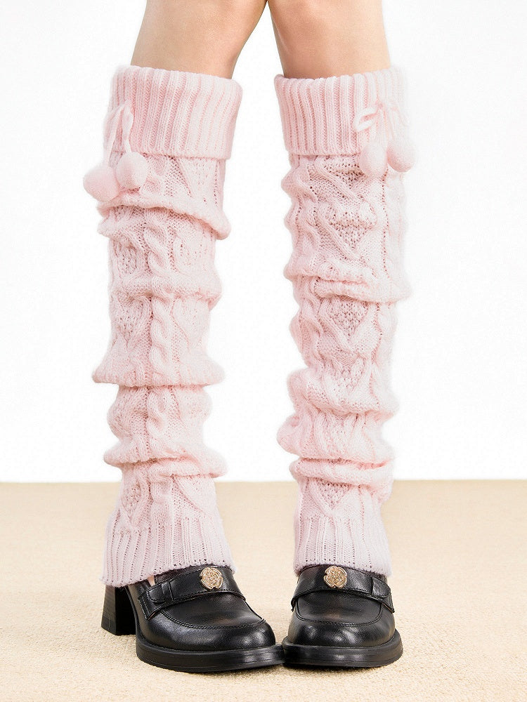 Warmers 4-Color Knit with Detail Cable Leg Pom-Pom