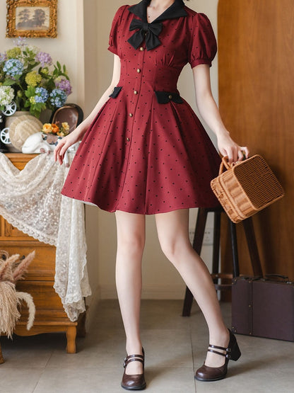 Muster Herzförmige Kleine Kleid Retro Puff Rote Ärmel Mode Schwarz