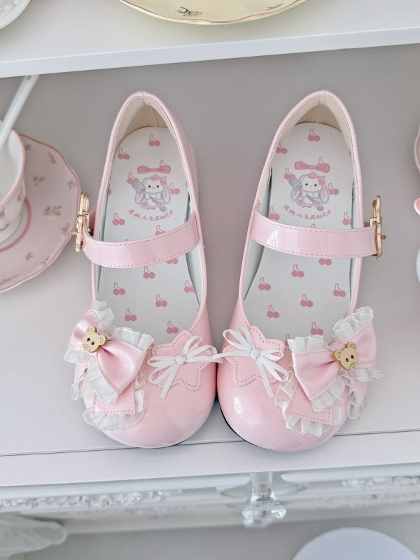 Bow in Shoes - PU Bear Jane Accents Low-heel/Mid-heel Pink Mary Teddy