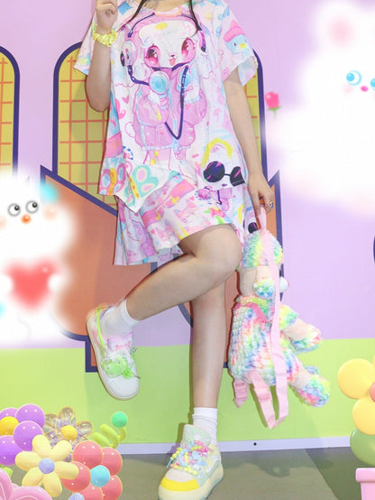 A-line Cartoon Y2K Print Skirt White