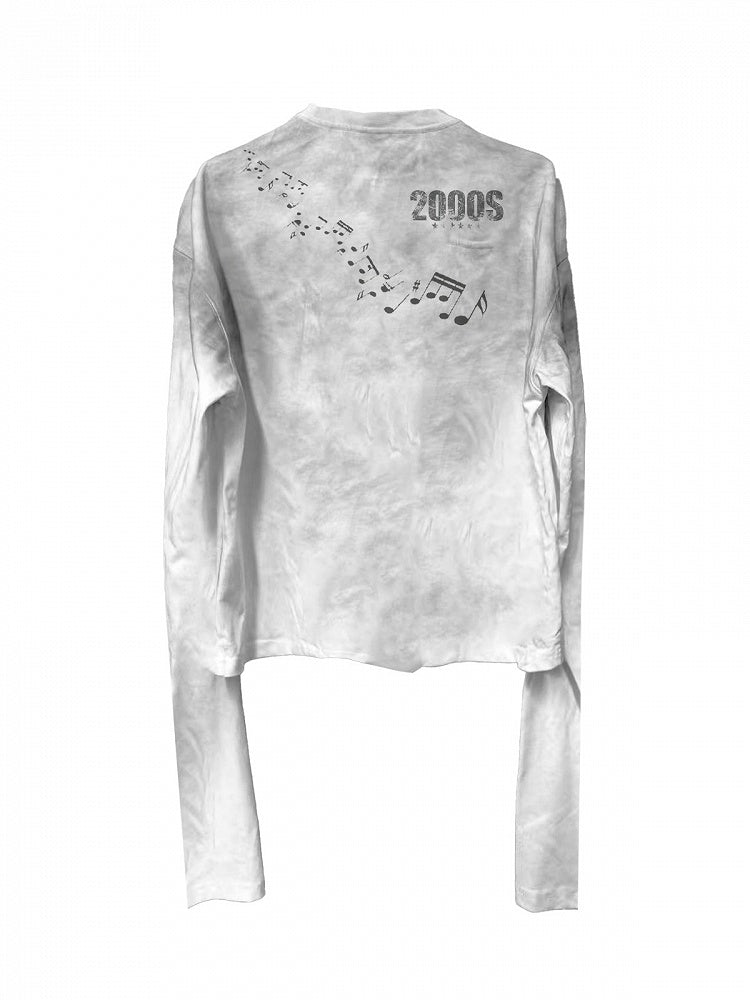 Genderless Punk Washed Distressed White Round Neck Top Guitar Girl Print