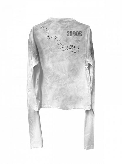 Genderless Punk Washed Distressed White Round Neck Top Guitar Girl Print