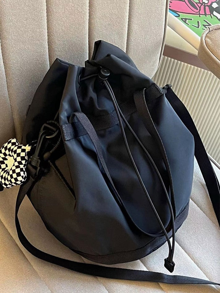 Chic Black Drawstring Bucket Bag With Capacity Large