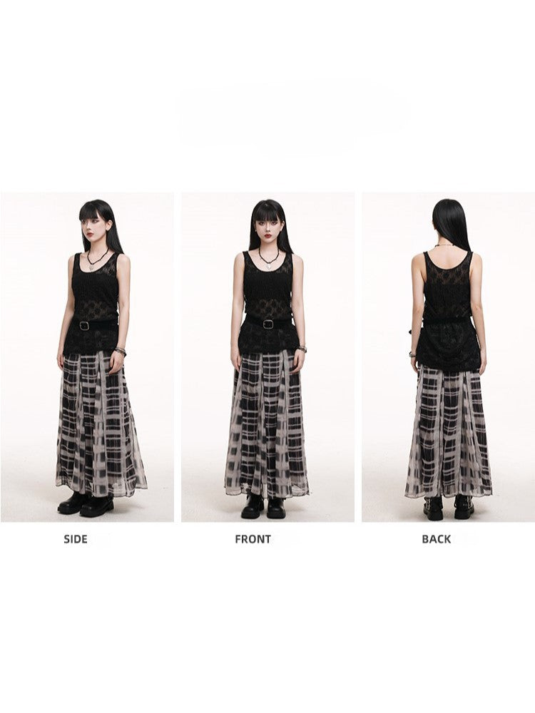 Length Plaid Finish White Side Ankle Zipper with Skirt Black Distressed