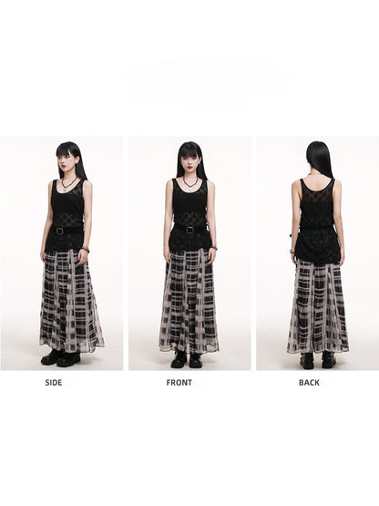 Length Plaid Finish White Side Ankle Zipper with Skirt Black Distressed