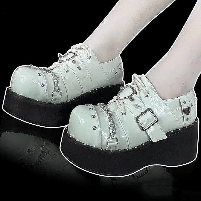 Chain Platform Shoes with Polished White Punk Studded Accents Details