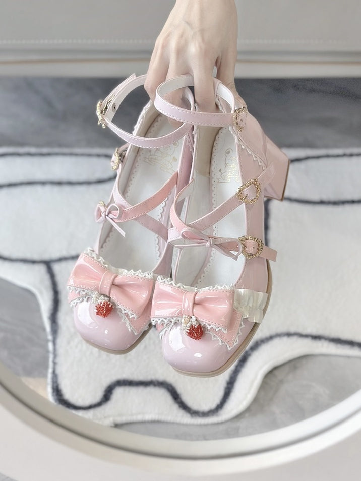 Toe Mid-heel Mary Bow Details Berry Pink Trim Square Ruffle Janes Accent -