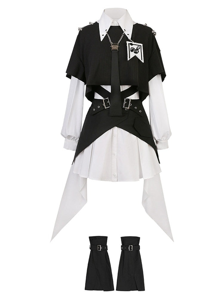 Monochrome Kawaii Multi-Piece Outfit: Top, Dress, Skirt & Warmers
