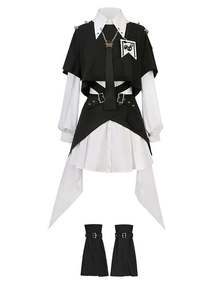 Monochrome Kawaii Multi-Piece Outfit: Top, Dress, Skirt & Warmers