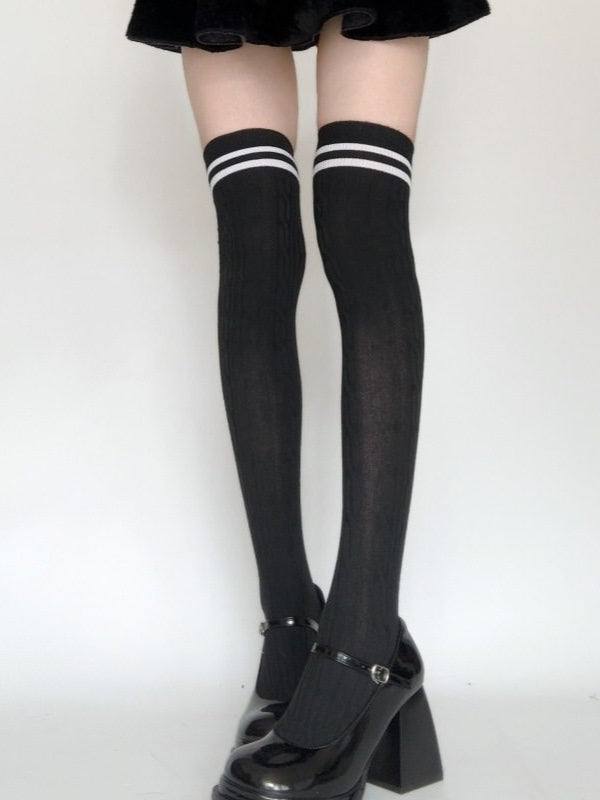 Striped Stockings Colors) (2 Preppy Cable-Knit