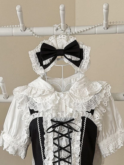 Ruffled Lolita Bow Headband in Pink/Black/Light Blue