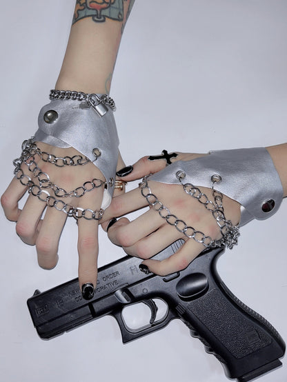 Y2K Decorated Black/White/Red/Silver And Lock Punk Chain PU