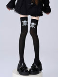 Over Skull Knee Stockings Black/White Print