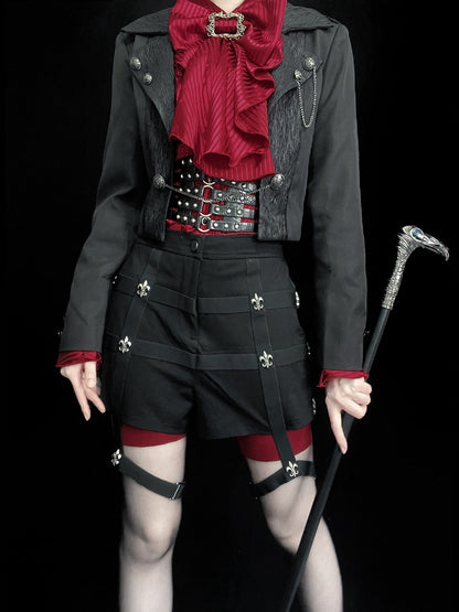 with Silver Train Buttons Black Detachable Accents Cropped Ouji and Jacket Chain Fashion