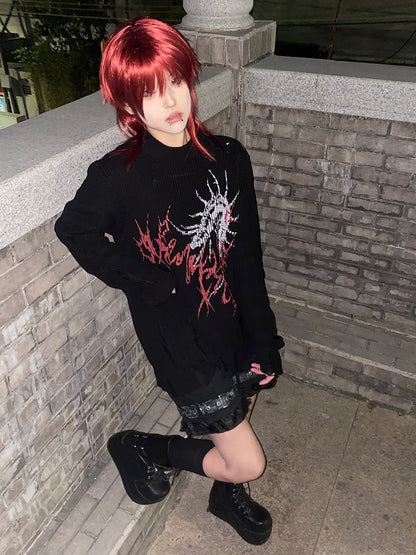 Dark Sweater Design White/Black with Gothic Centipede Aesthetic