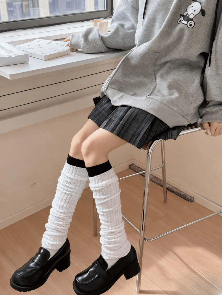 White/Creamy Socks White Options Length 60/100CM Knitted